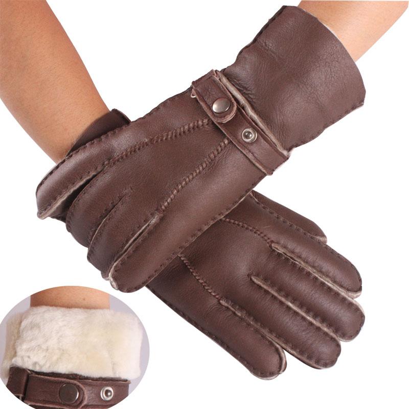 Free shipping Genuine leather gloves wool and fur in one gloves finger gloves general winter thermal motorcycle gloves