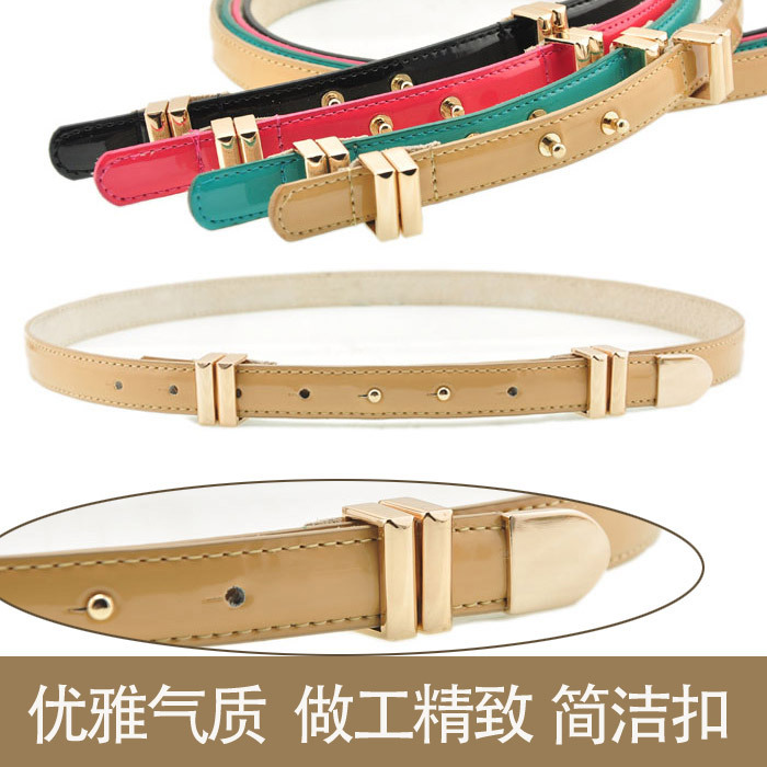 Free Shipping Genuine leather japanned leather elegant candy color metal exquisite brief OL outfit thin belt women's strap