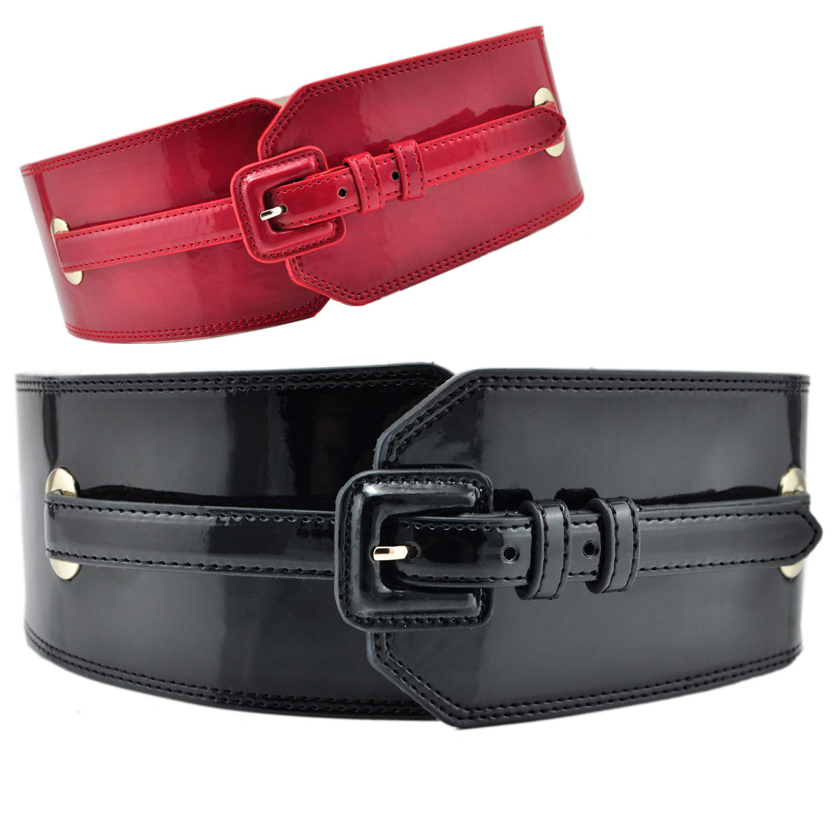 Free Shipping Genuine leather japanned leather fashion women's wide belt personality wide belt black red