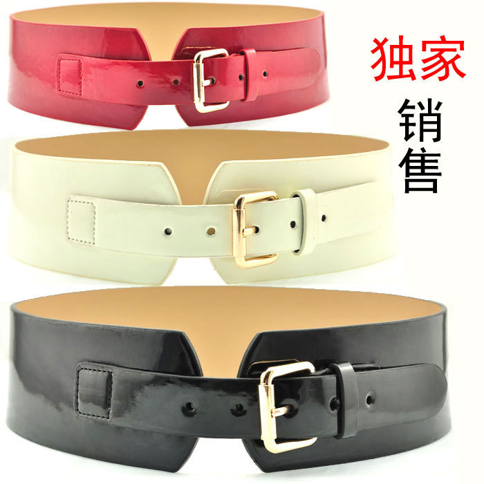 free shipping Genuine leather japanned leather high quality querysystem curved wide belt women's cummerbund black red