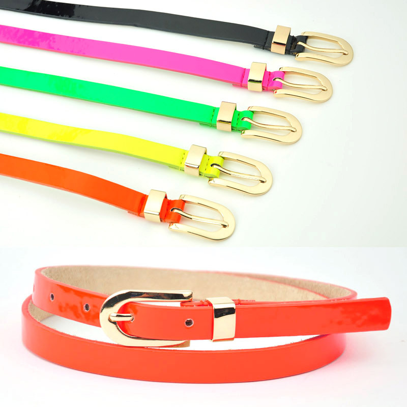 free shipping Genuine leather japanned leather neon color candy color tieclasps sweet thin belt brief women's thin belt strap