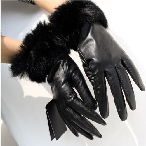 Free shipping genuine leather ladies gloves rabbit fur warm gloves sheepskin leather mitten