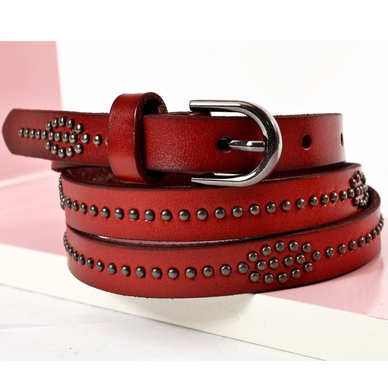 Free Shipping Genuine leather rivet thin belt female women's strap all-match cowhide strap fashion np