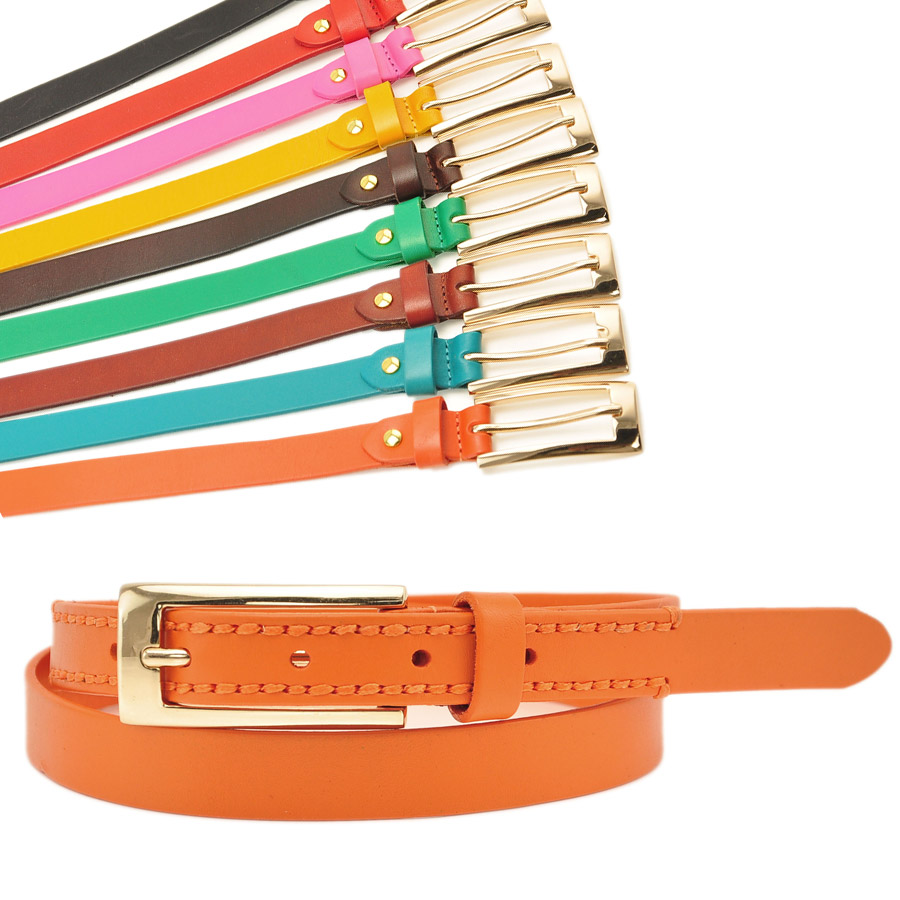 Free Shipping Genuine leather sweet candy color strap brief euchromatin buckle fashion women thin belt