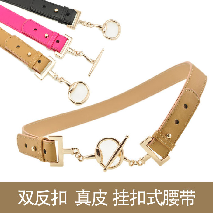 free shipping Genuine leather swiss fashion unique hanging buckle double downfield women's belt