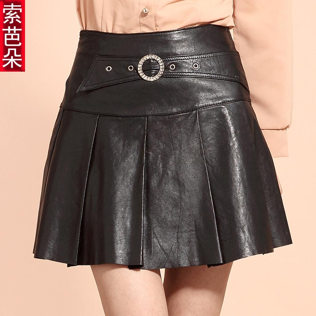 Free Shipping Genuine leather women 2012 autumn sheepskin short skirt genuine leather skirt bust skirt pleated skirt