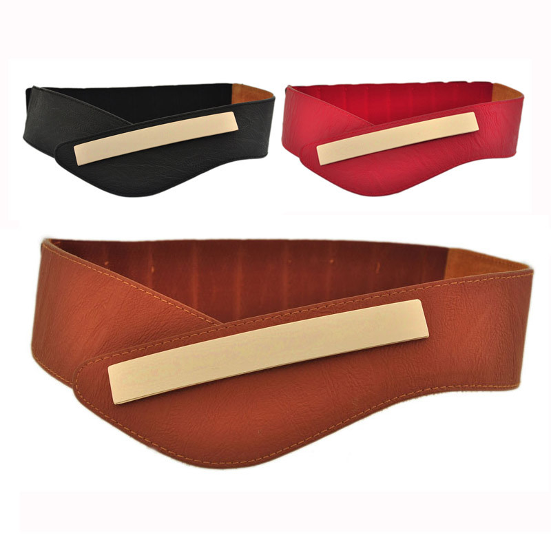 Free Shipping Genuine leather women wide belt fashion metal plate curviplanar close-fitting elastic wide cummerbund