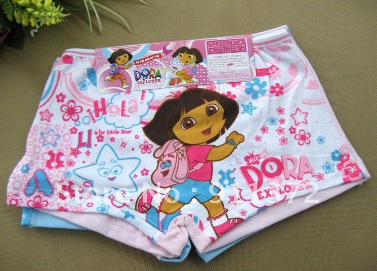 Free Shipping girls boxer shorts cotton Flat Foot Panties Kids' Cartoon Dora Underwear