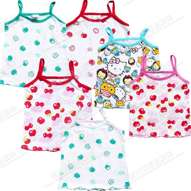 Free Shipping Girls clothing baby summer clothing 100% cartoon cotton spaghetti strap top T-shirt dx015 sleeveless undershirt