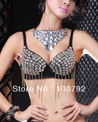 Free shipping go go fashion and sexy hand embroided colorful  rhinestone  chain bra top,sexy night club stripper wear