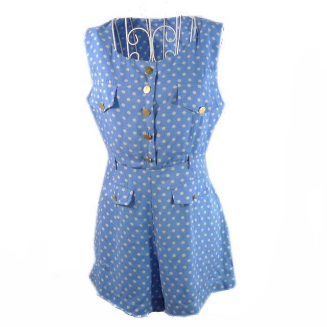 Free Shipping!!!! Gold buckle polka dot cotton jumpsuit 0930