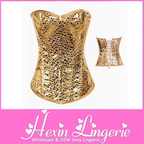 Free Shipping Gold Embroidered Burlesque Corset & Zipper Front LB4431