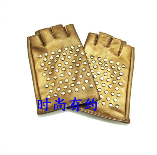 Free shipping Gorgeous , rivet small semi-finger suede leather gloves