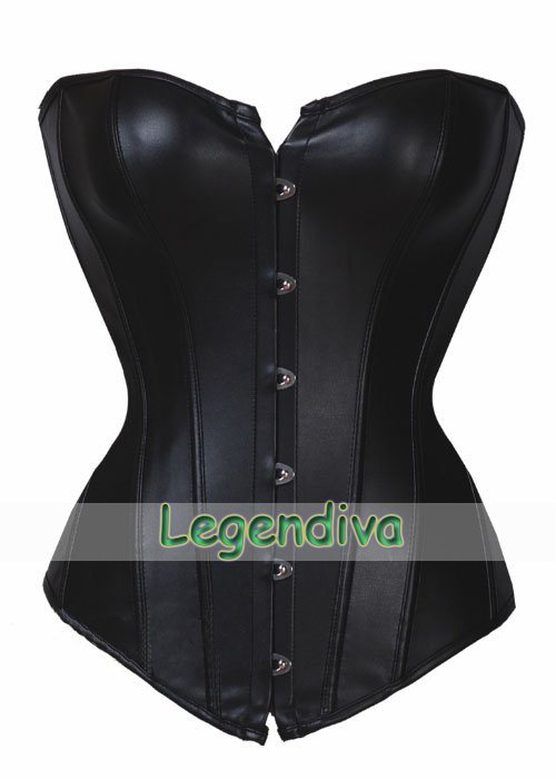 Free Shipping ! Gothic Black Bonded Leather Corset Top Basque Underwear Bustier wholesales S M L XL 2XL 3XL 4XL 5XL 6XL