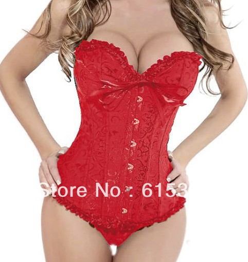 Free shipping!! Gothic Brocade Corset Red body lift shaper Bustier Corset + G-String