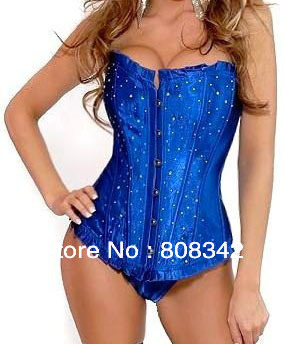 Free Shipping Gothic Corset Sexy Lingerie with G-string Lady Bustier Shapers Slimming Corset Blue MOQ 1Piece Drop Shipping 804