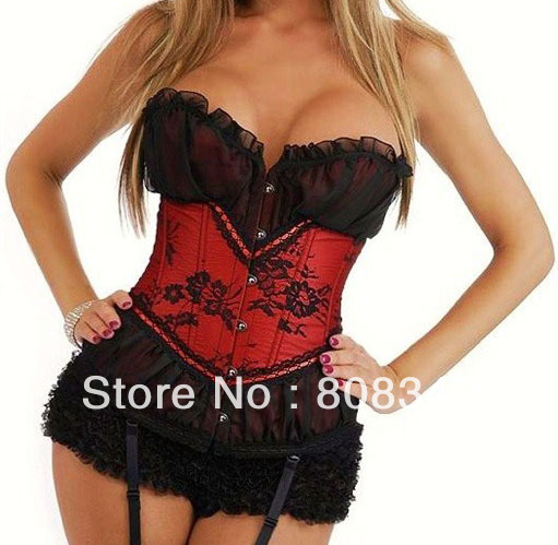 Free Shipping Gothic Corset Sexy Lingerie with G-string Lady Bustier Slimming Shapers Gray Red Color Drop Shipping 827