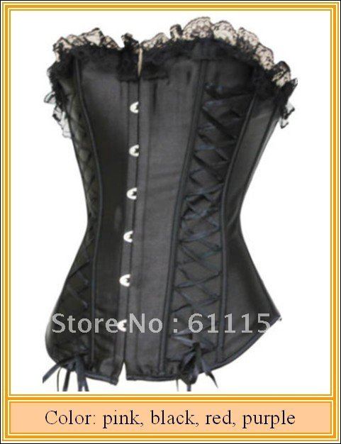 Free Shipping Gothic Corset Sexy Lingerie with G-string Lady Bustier Underwear Corselet Wear Black Purple Red Color