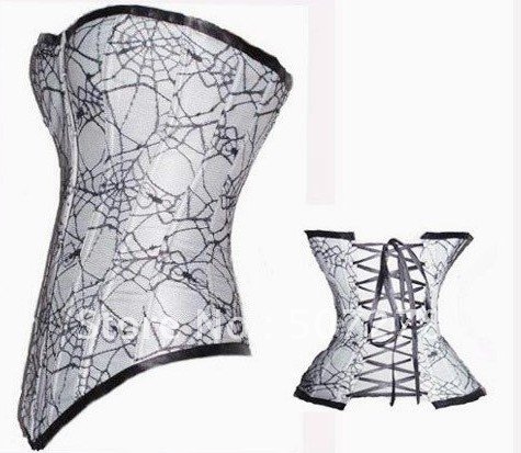 Free shipping!! Gothic grey corset with spider web net overlay wholesale lingerie 8185