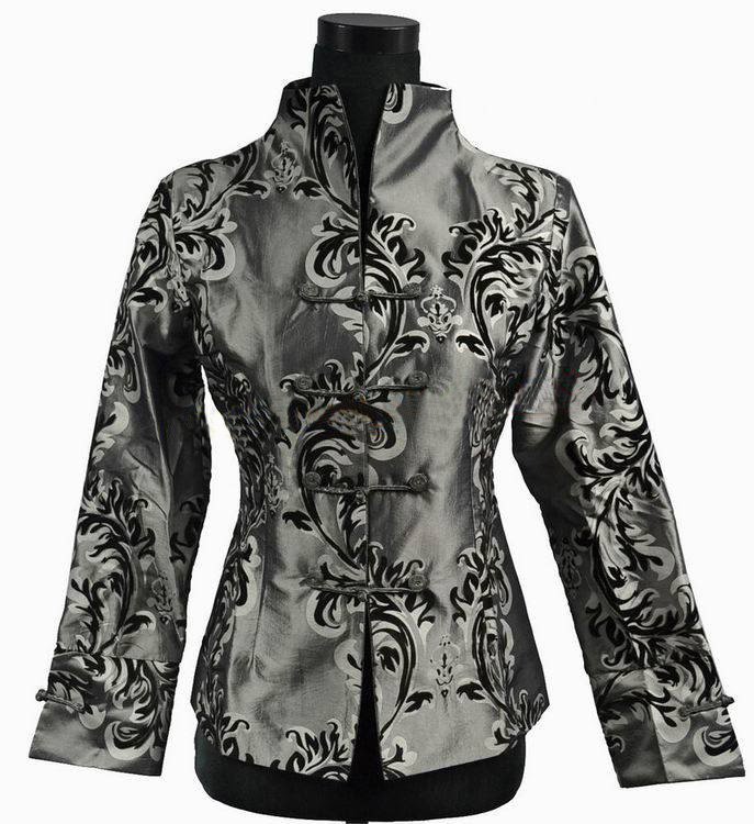 Free Shipping Gray New Chinese Women's Polyester Satin Jacket Spring Flowers Coat Wholesale and Retail Size S M L XL XXL 0943-4