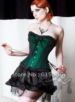 free shipping !! Green Burlesque Satin Ribbon Lace up Boned Intimate Corset Bustier Lingerie