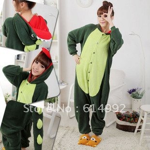 Free Shipping Green Dinosaur Cosplay Costume Animal Kigurumi Pajamas S M L XL Size Free Shipping  New Fashion Christmas gift