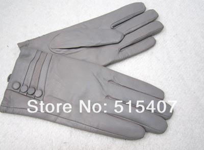 free shipping grey ladies 100% sheep nappa real leather gloves with buttons