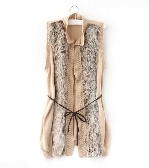 Free shipping H1m2012 quality artificial rabbit fur belt medium-long vest cardigan female