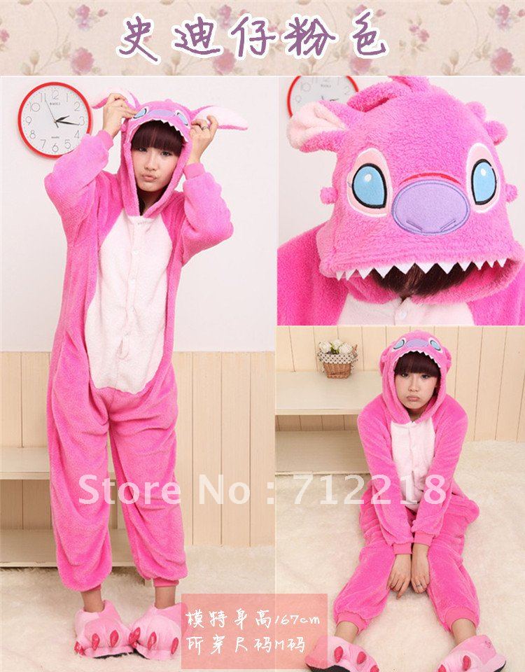 Free Shipping halloween Coral fleece sleepwear stitch cartoon animal one piece lounge autumn and winter pyjamas for women