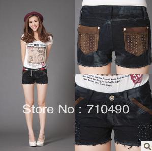 free shipping Han edition hole drill cowboy shorts for women