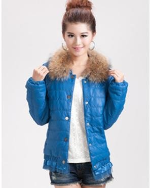 free shipping ! Han2 ban3 pu leather raccoon sweater collar women cotton-padded jacket cotton coat