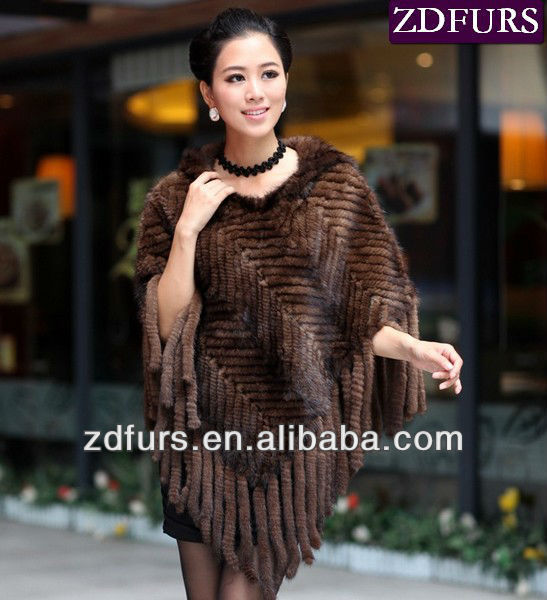 Free Shipping Hand Knitted Mink Fur Cape Women Fashion Fur Shawl ZDKM-2054