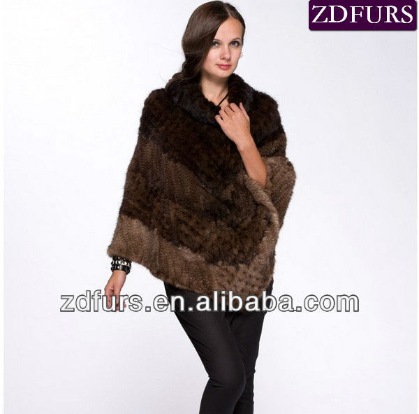 Free Shipping Hand Knitted Mink Fur Cape Women Fashion Fur Shawl ZDKM-2061