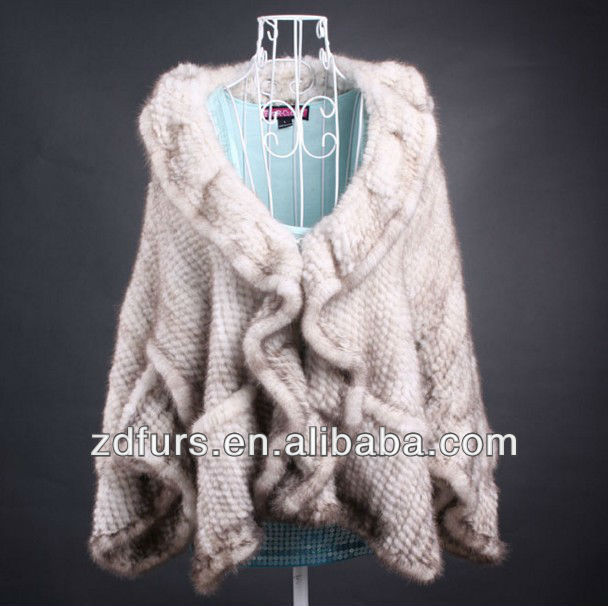 Free Shipping Hand Knitted Mink Fur Shawl Brown/ BlackBeige/Purple ZDKM-2005