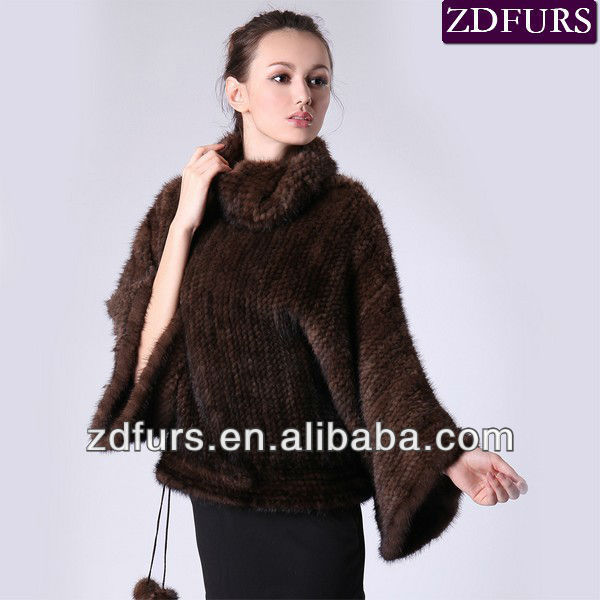 Free Shipping Hand Knitted Mink Fur Shawl Fur Vest Brown ZDKM-2057