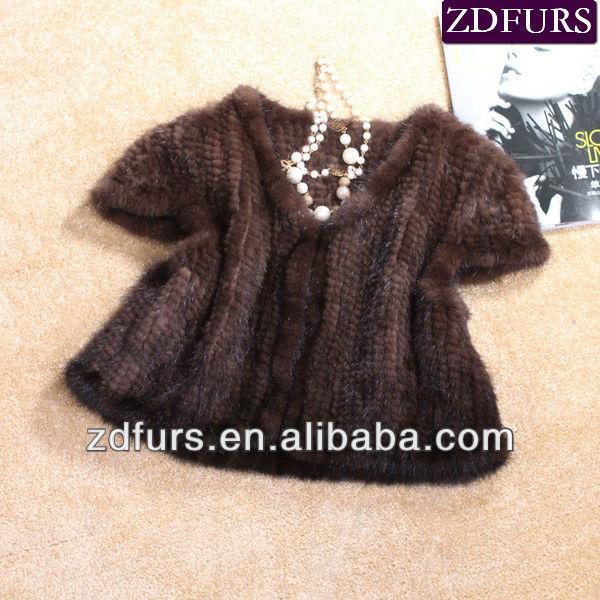 Free Shipping Hand Knitted Mink Fur Shawl Fur Vest Red/Coffee ZDKM-2017