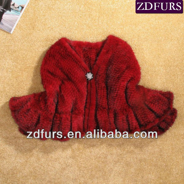 Free Shipping Hand Knitted Mink Fur Shawl Red/Coffee ZDKM-2006