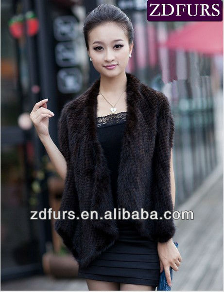 Free Shipping Hand Knitted Mink Fur Shawl Women Fashion Fur Cape ZDKM-2031