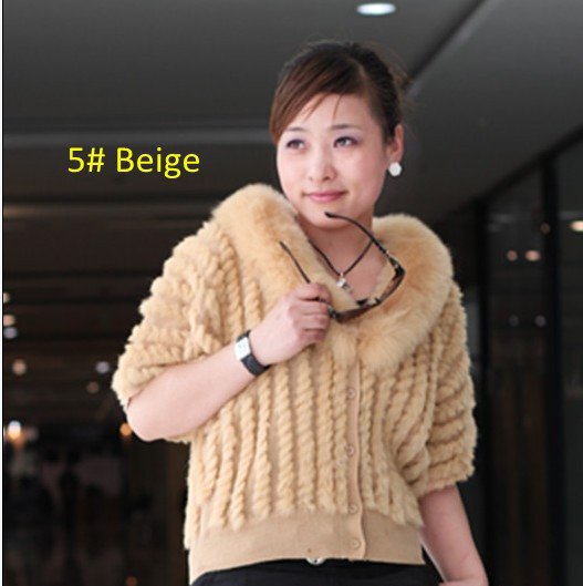 Free Shipping Hand-knitted Rabbit Fur Sweater with Fox Fur Collar Knitted Outwear 11Colors