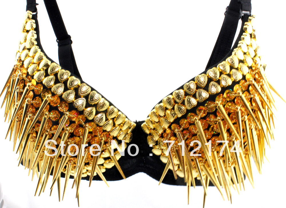 FREE SHIPPING  Hand Make Women Spike Bra Metallic Punk Disco Dance Bra Best Quality