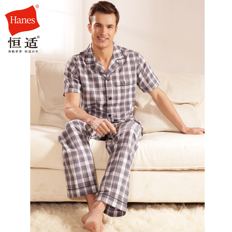 Free shipping Hanes men's woven short sleeve length pants set slm121-313