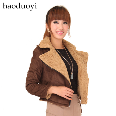 Free Shipping, Haoduoyi 2012 fleece lined jacket wadded jacket outerwear suede fabric fleece outerwear 5 full