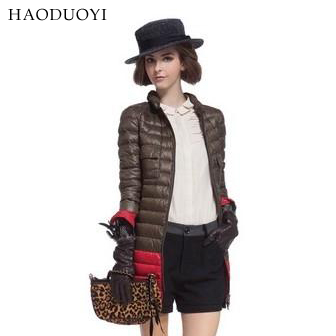 Free Shipping, Haoduoyi fashion colorant match elegant long design female down coat 1115330850 6 full