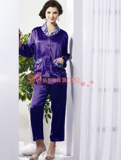 free shipping Heavy silk mulberry silk long sleeve length pants sets t1044 Violet