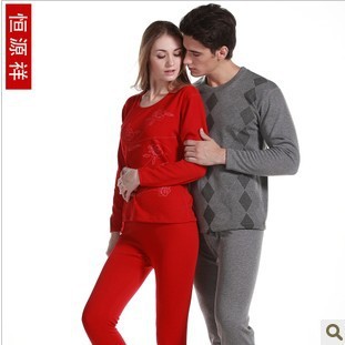 Free shipping HENG YUAN XIANG 2013 autumn and winter plus velvet thickening lovers thermal underwear thermal set basic underwear