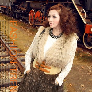 Free Shipping!High-end Custom Hand-sewn Gradient  Color  Raccoon fur  Fashion  Ladies'  Long Fur Vest,M12008