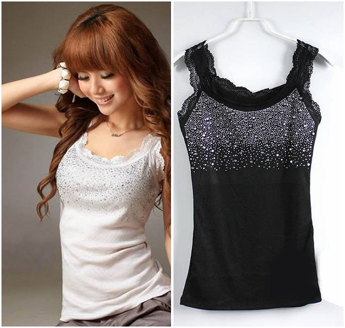 Free shipping High quality 100% cotton drop rhinestones lace decoration small vest