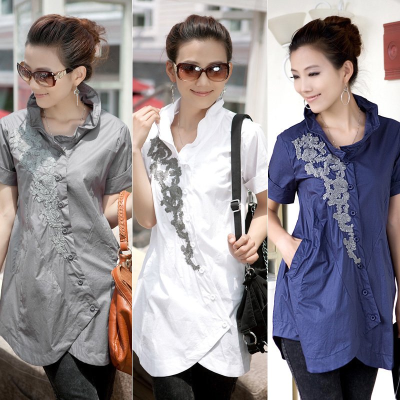 Free shipping high quality 2012 women's plus size medium-long short-sleeve women's OL  shirt