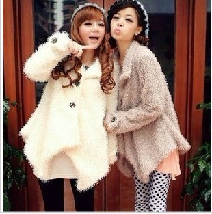 Free shipping high quality Autumn and winter irregular sweep single breasted goatswool long-sleeve women's faux fur coat/2 color