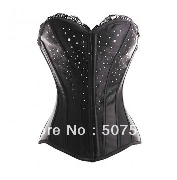 Free Shipping High Quality Best Selling Black Corset with G String+Tippet/Sexy Lingerie Size S-XL